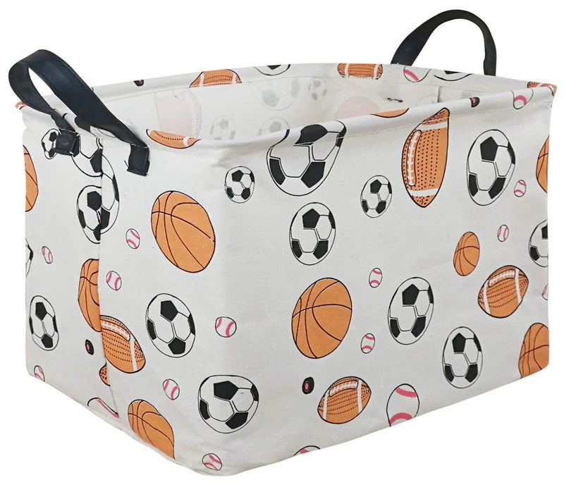 KUNRO Rectang Basketball Football Storage Basket Gift Shelf Basket Storage Bin, Nursery Basket Organizer Box for With Handles for Room Deco (Balls) - Image 1